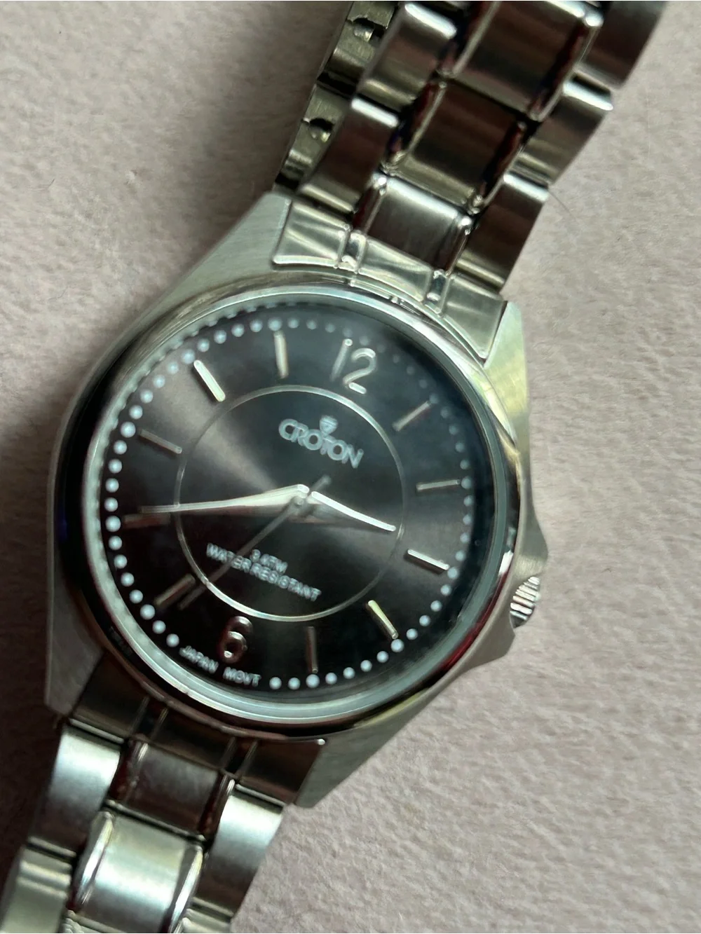 Croton Silver Stainless Steel Watch with Black Dial